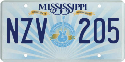 MS license plate NZV205