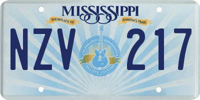 MS license plate NZV217