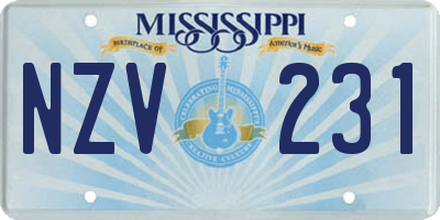 MS license plate NZV231