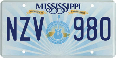 MS license plate NZV980
