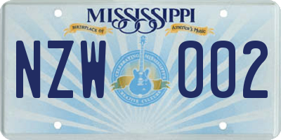 MS license plate NZW002