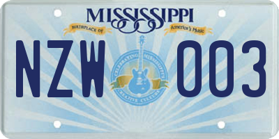 MS license plate NZW003