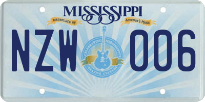 MS license plate NZW006
