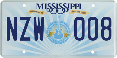 MS license plate NZW008