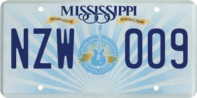MS license plate NZW009