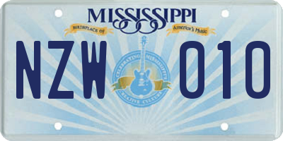 MS license plate NZW010