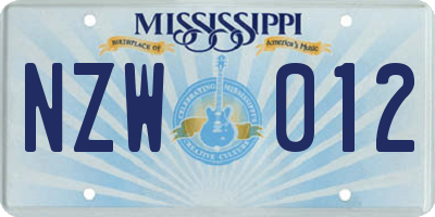 MS license plate NZW012