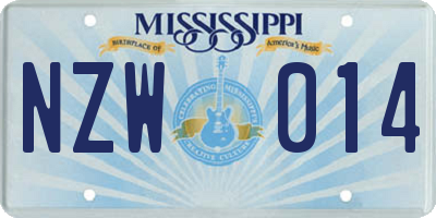 MS license plate NZW014