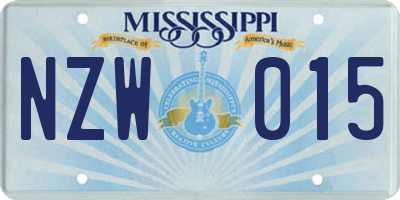 MS license plate NZW015