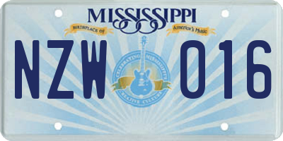 MS license plate NZW016