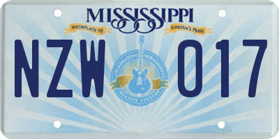 MS license plate NZW017