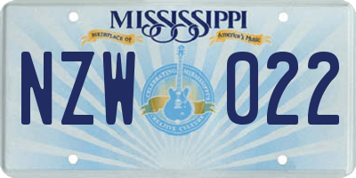 MS license plate NZW022