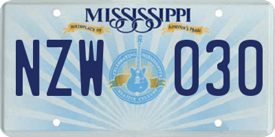 MS license plate NZW030