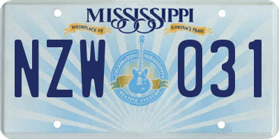 MS license plate NZW031