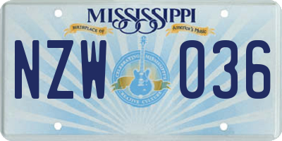 MS license plate NZW036