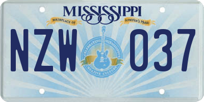 MS license plate NZW037