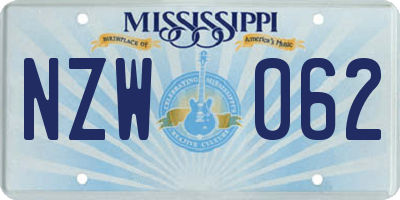 MS license plate NZW062