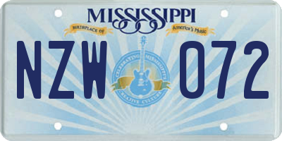 MS license plate NZW072