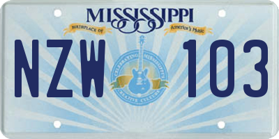 MS license plate NZW103