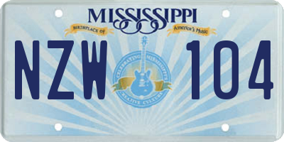 MS license plate NZW104