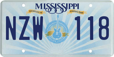 MS license plate NZW118