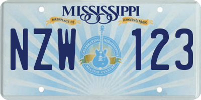 MS license plate NZW123