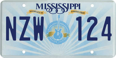 MS license plate NZW124