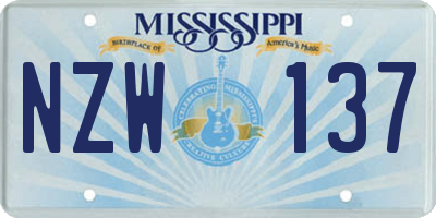 MS license plate NZW137