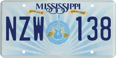 MS license plate NZW138
