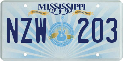MS license plate NZW203