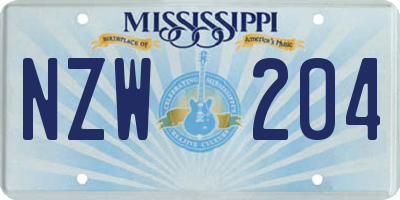 MS license plate NZW204