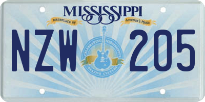 MS license plate NZW205
