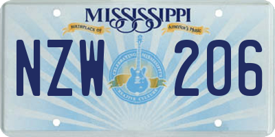 MS license plate NZW206