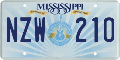 MS license plate NZW210
