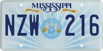 MS license plate NZW216