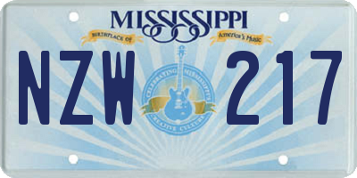 MS license plate NZW217