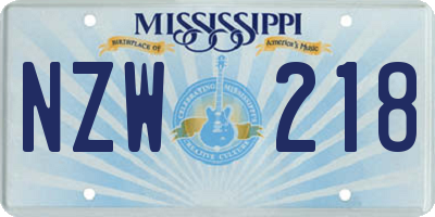 MS license plate NZW218