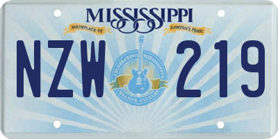 MS license plate NZW219