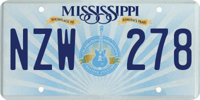 MS license plate NZW278
