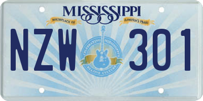 MS license plate NZW301
