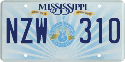 MS license plate NZW310