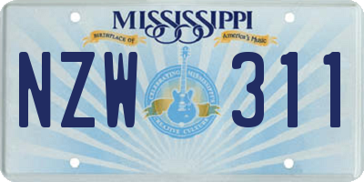MS license plate NZW311