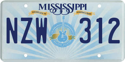 MS license plate NZW312