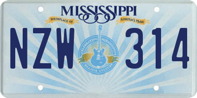 MS license plate NZW314