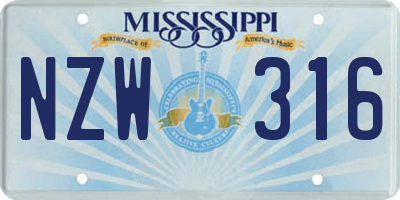 MS license plate NZW316