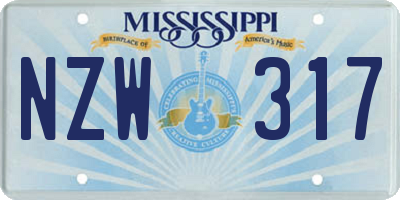 MS license plate NZW317