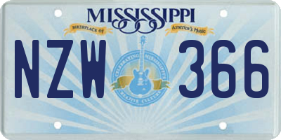 MS license plate NZW366