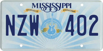 MS license plate NZW402