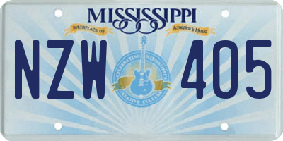 MS license plate NZW405
