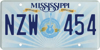 MS license plate NZW454